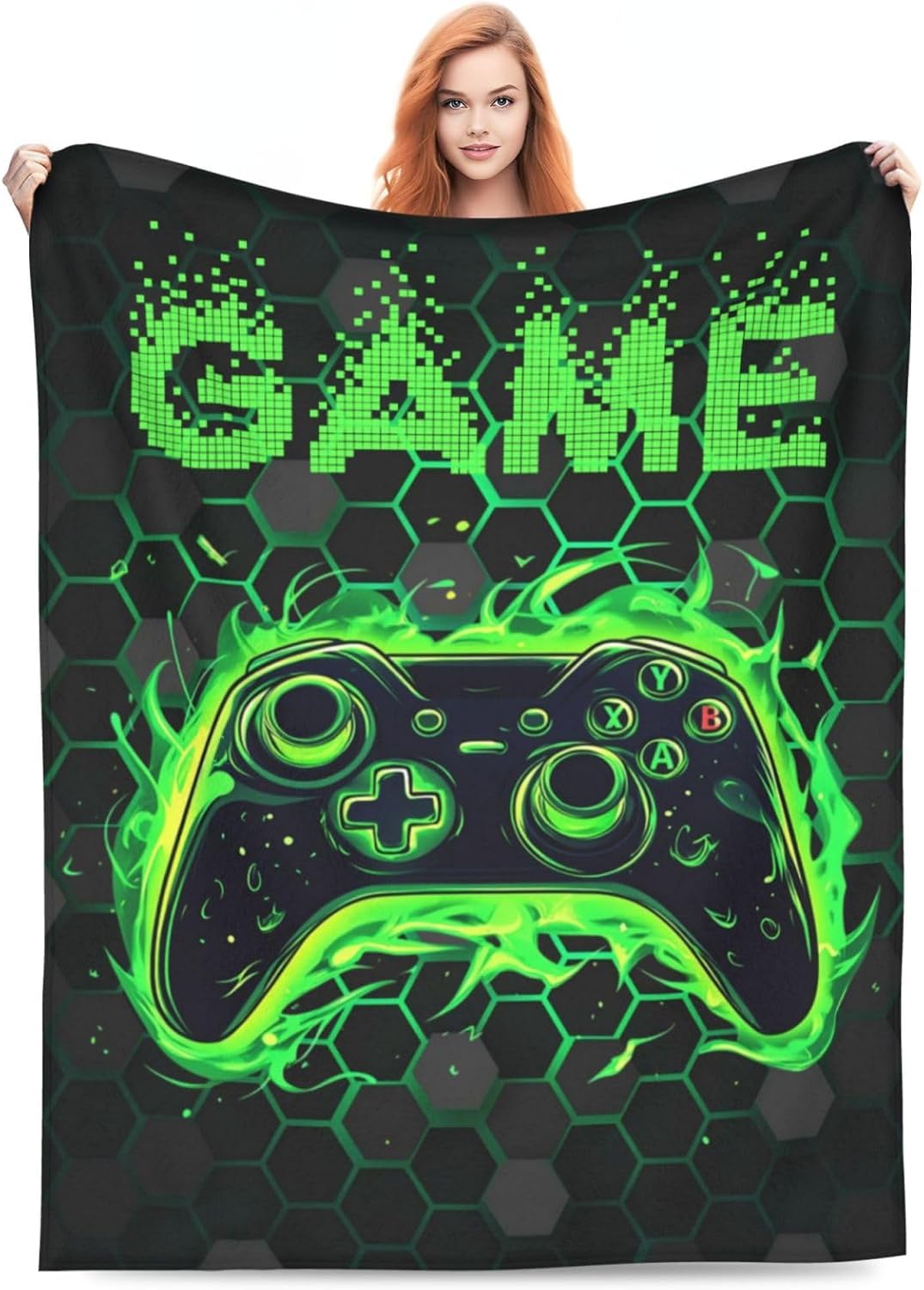 Green Game Controller Flannel Throw Blanket - Soft Cozy,Gift for Boys,Kids & Gaming Lovers,All Season Blanket for Couch,Sofa,Bed & Home Decor 50"X40"