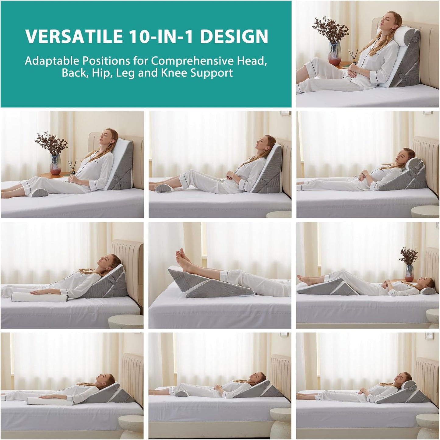 Orthopedic Bed Wedge Pillow Set — 3-Piece, Adjustable, Back Pain & Acid Reflux Relief