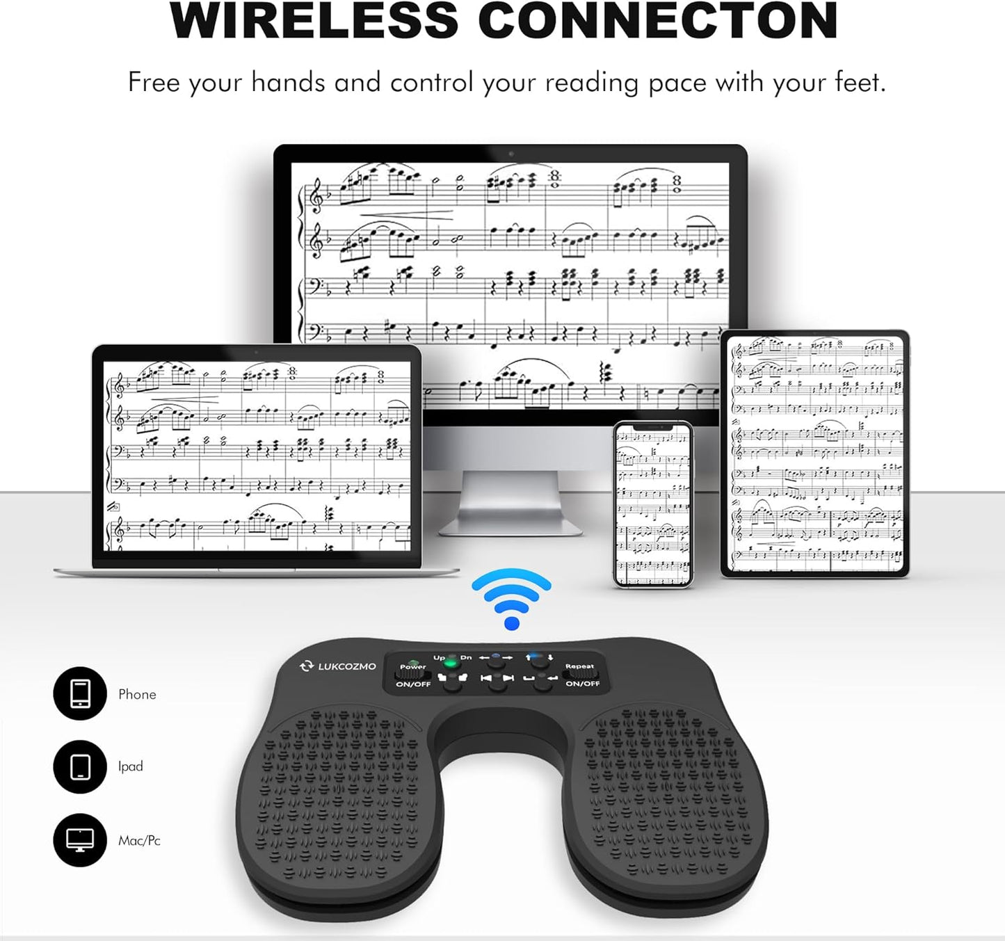 Page Turner for Musical Instruments - Wireless Page Foot Pedal Turner with Anti-Slip Rubber, Silent Rechargeable Design for iPad, Tablets, Phones. Rudder Pedal Tuner Pedal