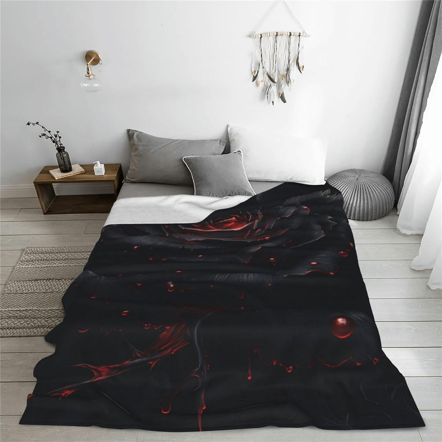 Rose Blanket Gifts for Women Girls Mom Wife, Flannel Goth Black Rose Throw Blankets for Bed Living Room Sofa Couch Traveling Camping, Soft Warm Lightweight Plush Rose Decor 50x60in