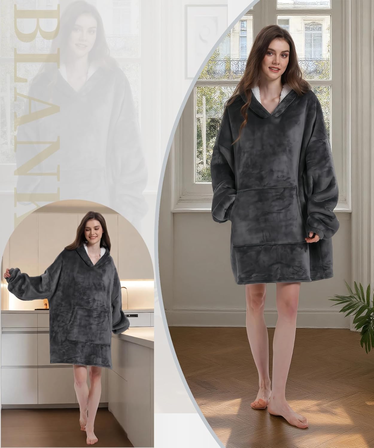 Wearable Blanket Hoodie, Men Women Soft Flannel with oversized Pocket Christmas Halloween Cozy Lounge Wear