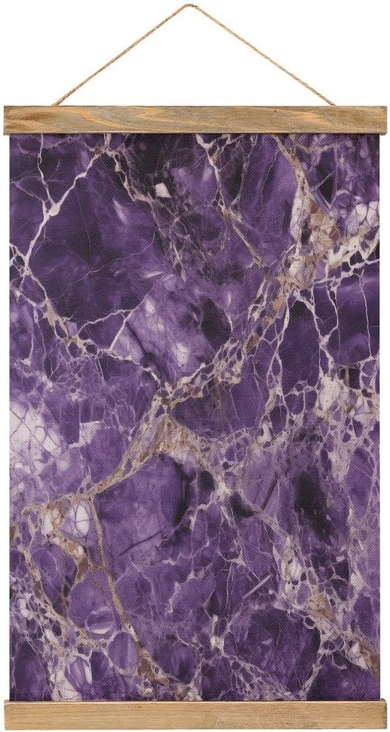 Vintage Marble Purple Poster with Wooden Frame Personalized Linen Hanging Scroll Painting Rustic Wall Hanging Illustrative Modern Artwork Decor for Home Living Room Bedroom Office