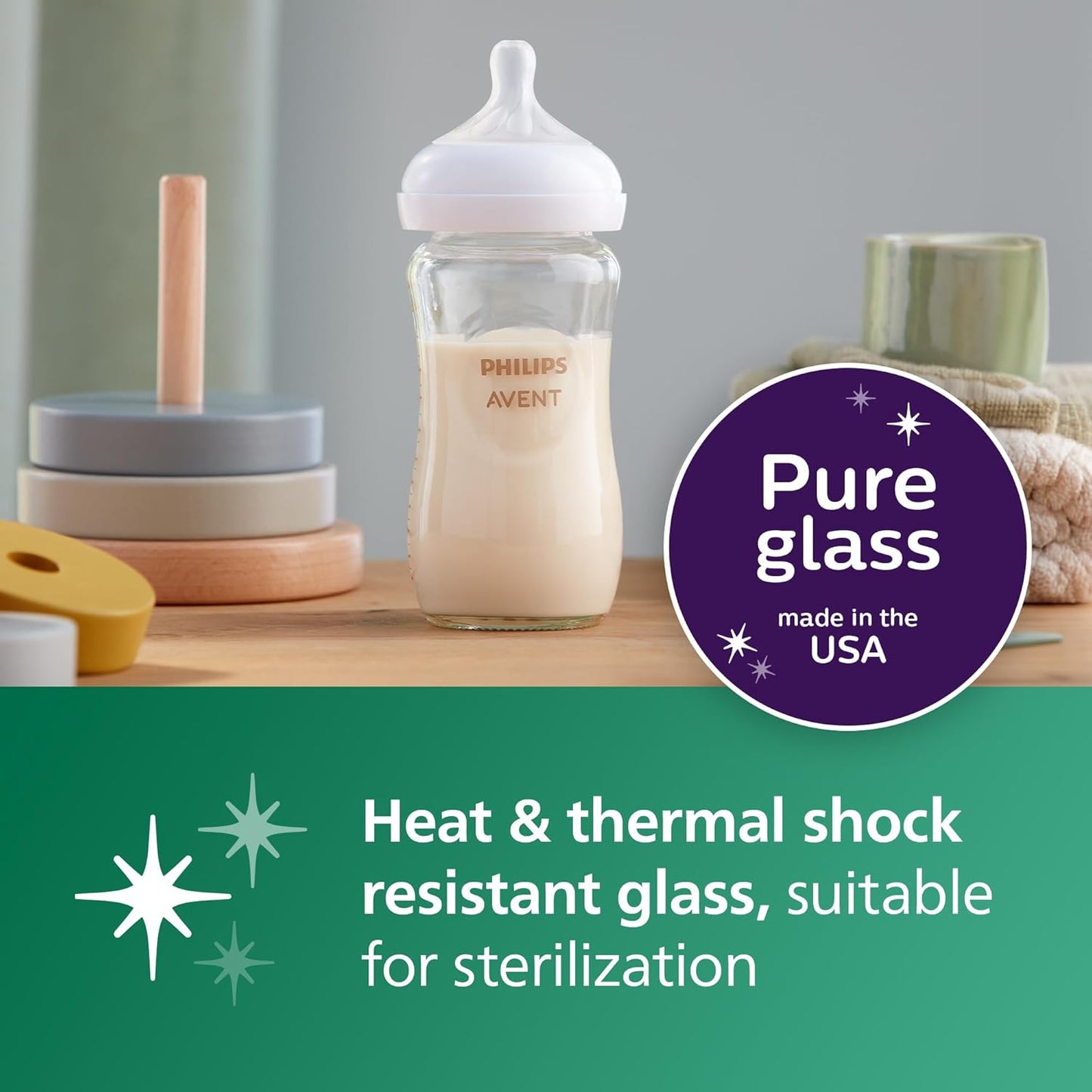Philips Avent Glass Natural Bottle with Natural Response Nipple, Baby Gift Set, SCD858/01