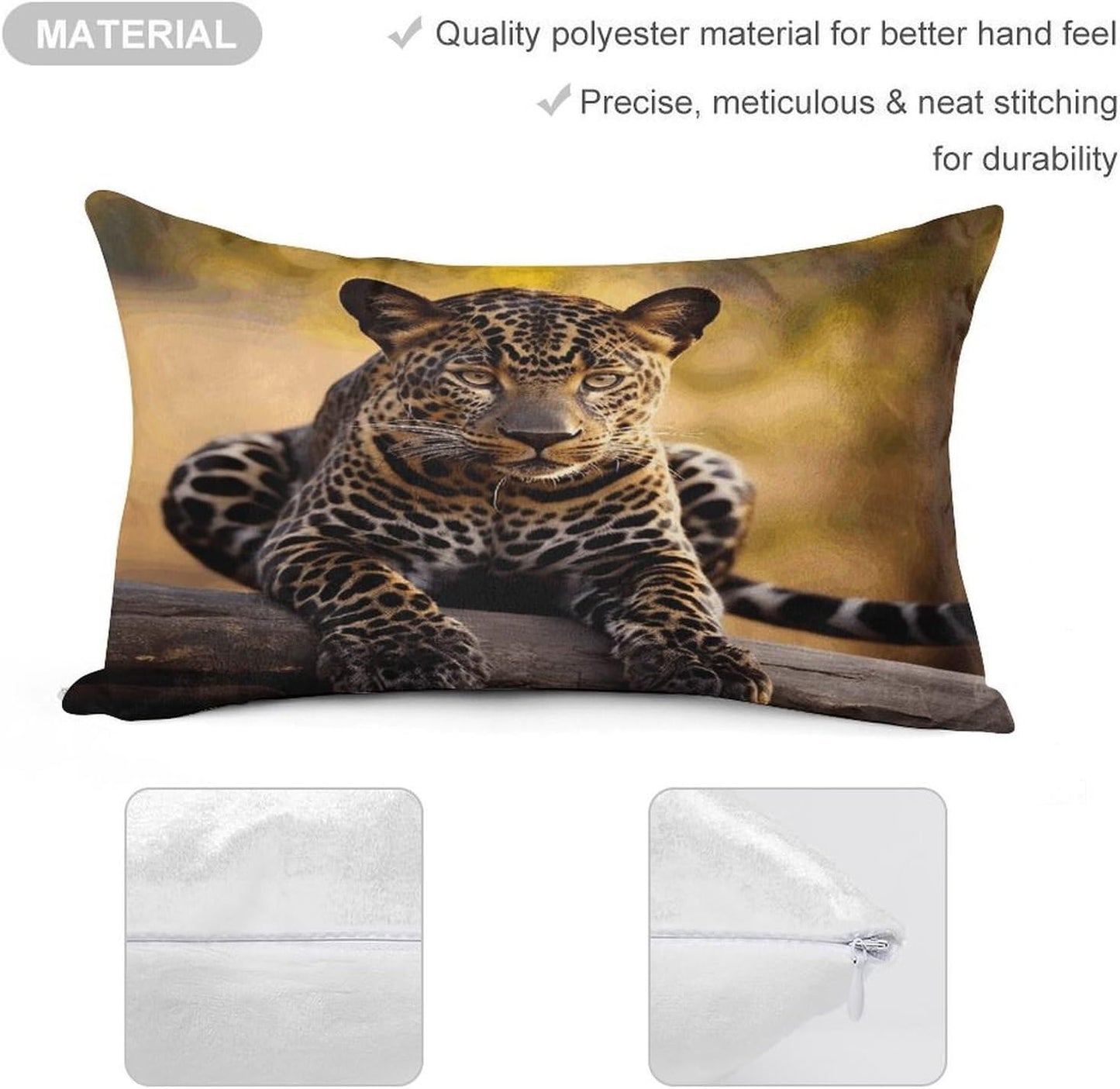 Africa Nature Leopard Throw Pillow Covers Gold Velvet Pillowcases with Invisible Zipper Pillow Shams Cozy Cushion Cover Soft Pillow Cases Home Decor Pillow Protectors 12 "×20 "