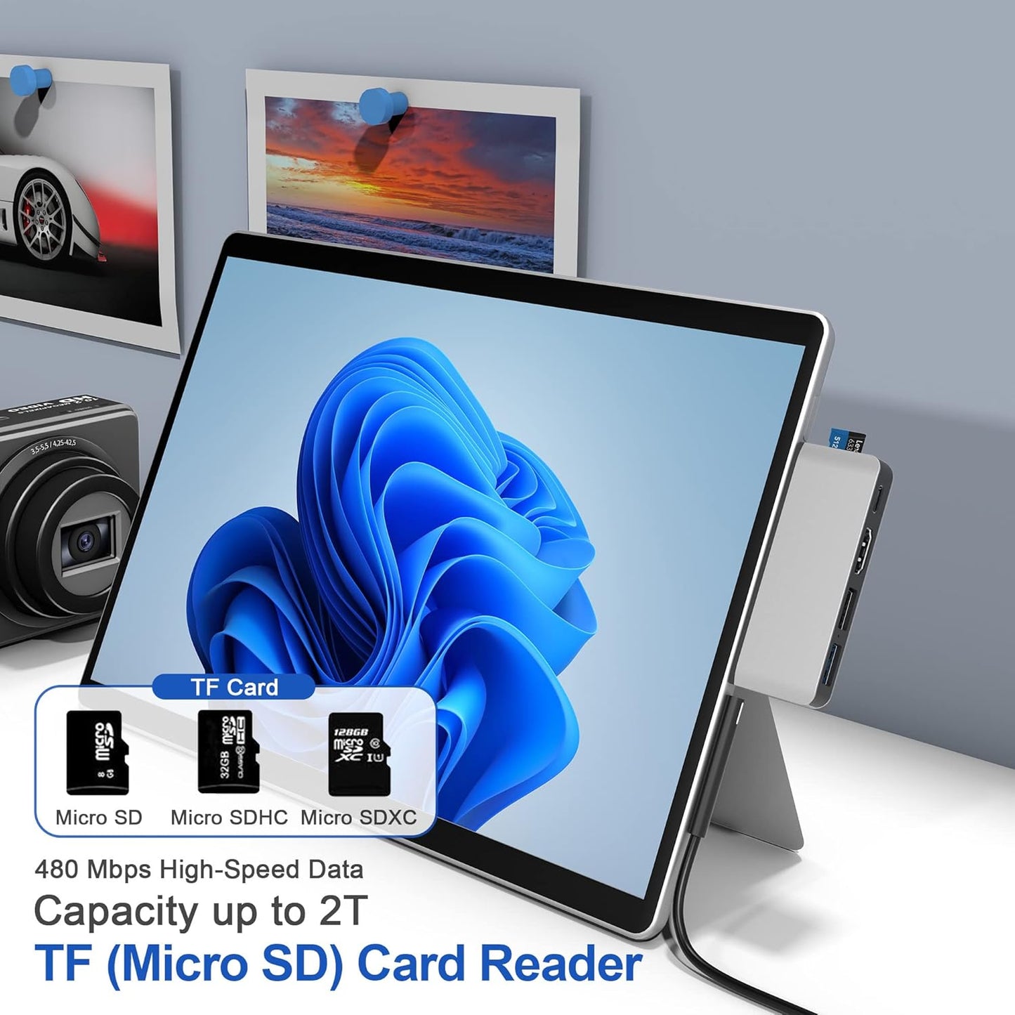 Docking Station for Surface Pro 8 with 4K HDMI, USB-C Thunerbolt 4 (Display+Data+PD Charging), USB 3.0, USB 2.0, TF Card Slot, Triple Display (Pro 8+HDMI+USB C) USB Hub for Pro8