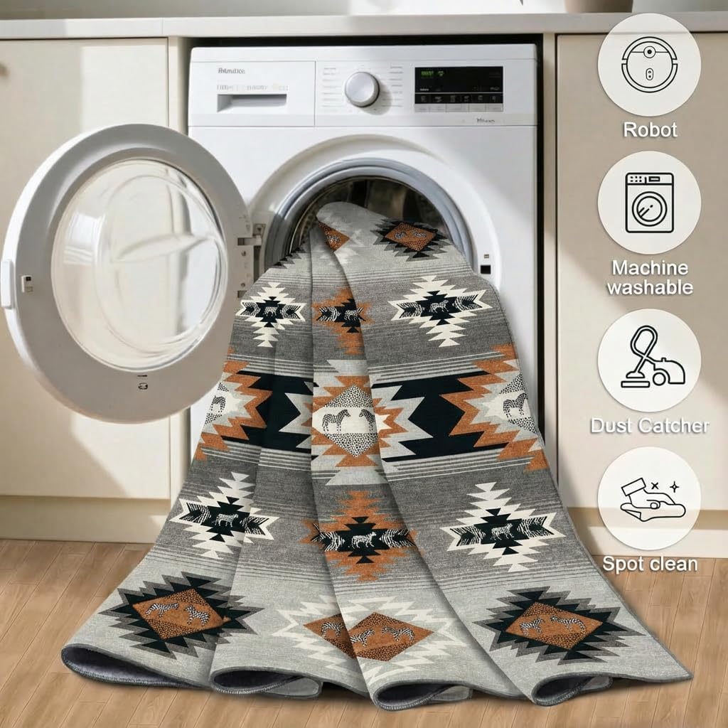 5x7 Area Rugs for Living Room: Gradient Gray & Terracotta Tribal Southwestern Zebra Geometric Area Rug Washable Non-Slip Backing for Living Room Bedroom Leisure Area Decor
