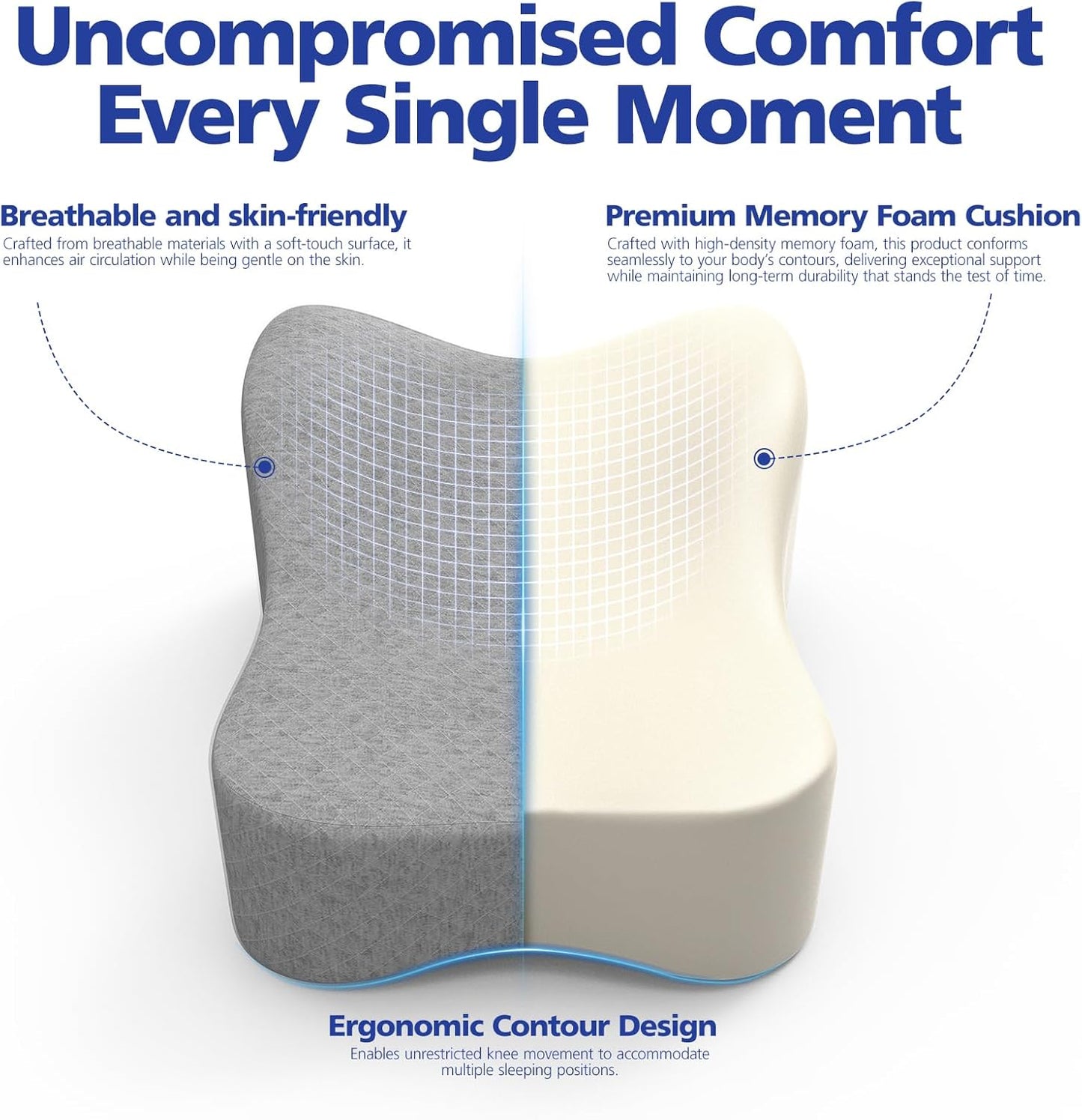 Knee Pillow for Side Sleepers, Memory Foam Leg Pillow for Sleeping Blood Circulation & Elevating Spine Aligning, Relief for Sciatica, Back, HIPS, Knees, Joints, Support for Surgery Recovery