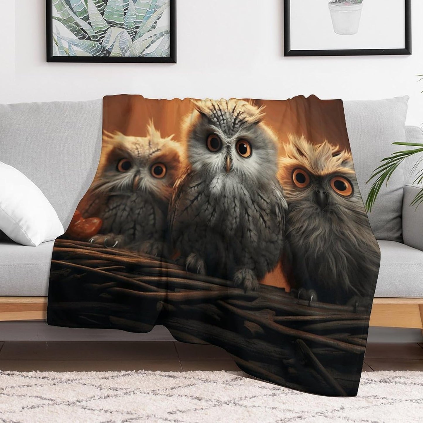 Cute Owl Blanket Chunky Fluffy Fuzzy Bed Blankets Cozy Soft Warm Winter Blankets Anti-Pilling Flannel Throw Blanket for Couch Living Room Bedroom Multiple Size