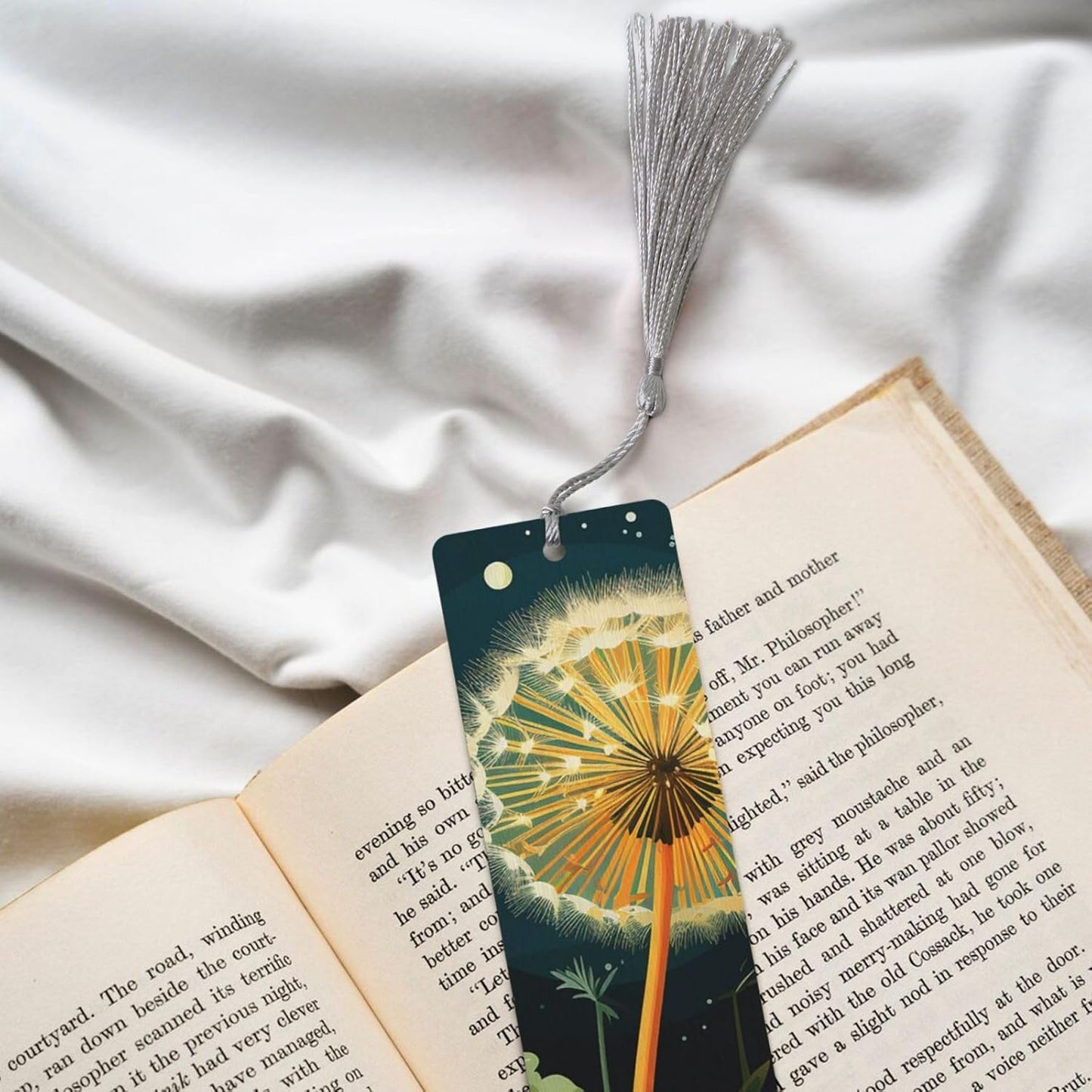 Dandelions at Night Bookmarks Gifts for Women Men, Wooden Bookmarks for Book Lovers, Vintage Book Marks Ornaments with Tassel, Unique Personalized Reading Page Markers Gray