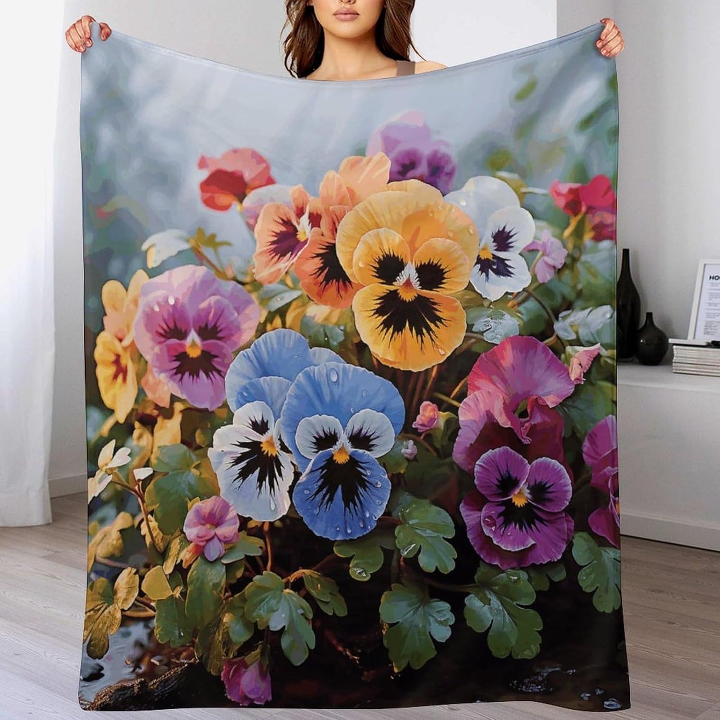 Pansy Flowers Throw Blanket for Couch Super Soft Warm Lightweight Throw Blankets Cozy Flannel Bed Blanket Cute Decorative Blankets for All Seasons Home Decor Gift 30"*40"（76 * 100cm）