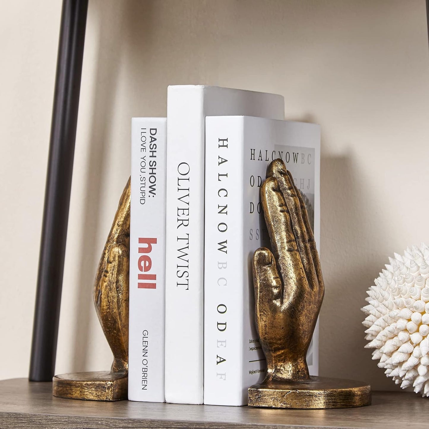 Book Ends to Hold Books Heavy Duty - Book Ends for Shelves, MXARLTR Decorative Bookends for Heavy Books with Anti-Slip Base Book Stopper for Home Office Meditation Yoga Room Decor (Antique Brass)