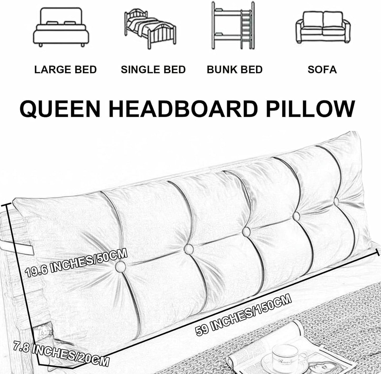 Soft Reading Bed Rest Pillow,Long Headboard Backrest Large Bolster Wedge Pillow Solid Color Neck/Back/Lumbar Support Pillowboard Dorm Daybed Cushion~/