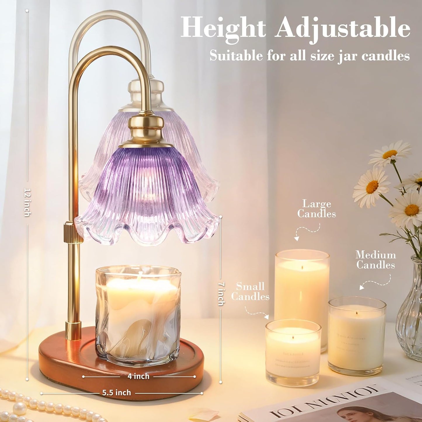 Candle Warmer Lamp with Timer: Birthday Gifts for Women, House Warming Gifts New Home Decor – Height Adjustable Candle Lamp for Mom, Anniversary - Walnut Solid Wood Base, with 2 Bulbs
