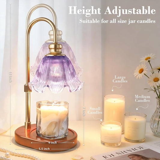 Candle Warmer Lamp with Timer: Birthday Gifts for Women, House Warming Gifts New Home Decor – Height Adjustable Candle Lamp for Mom, Anniversary - Walnut Solid Wood Base, with 2 Bulbs