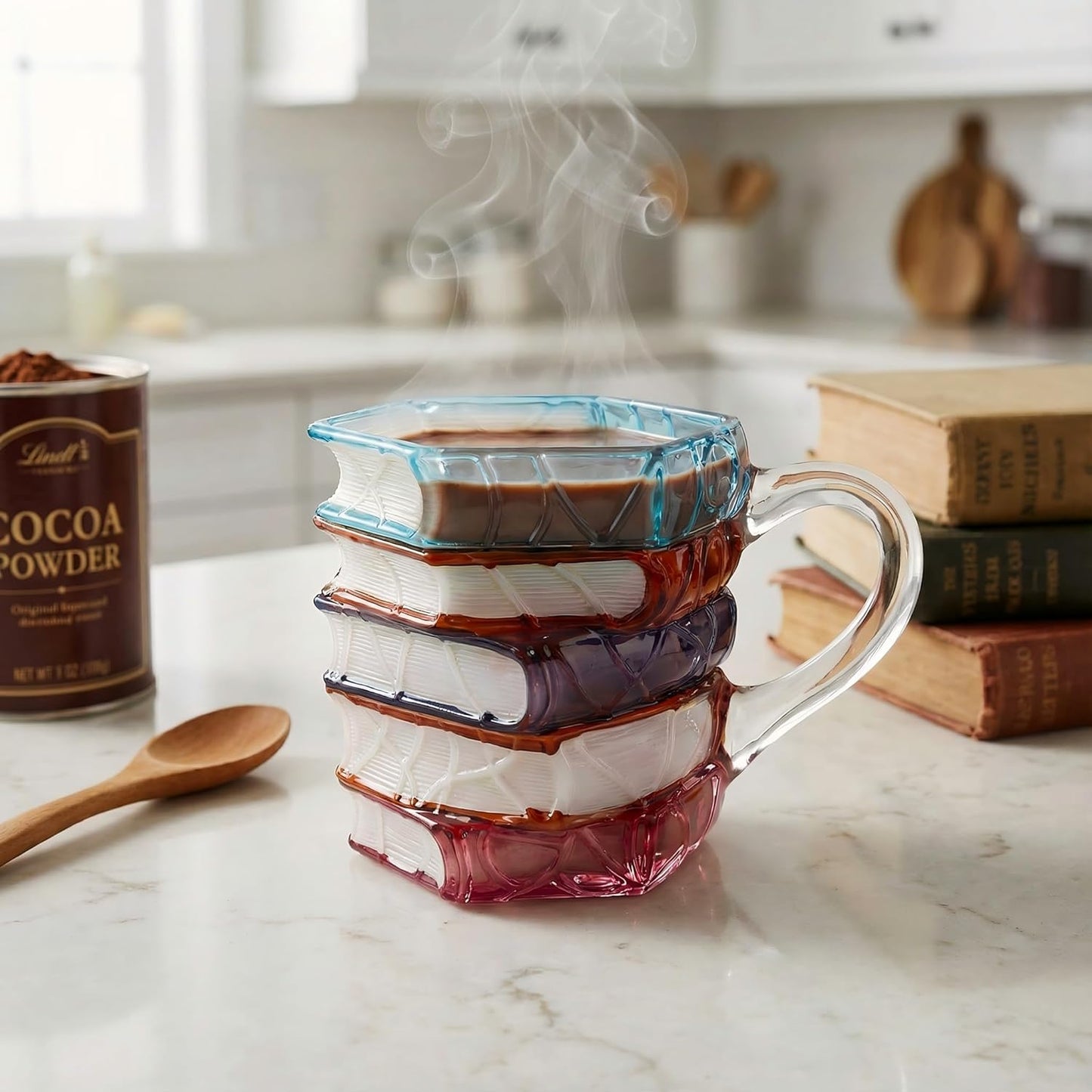 3D Painted Book Glass Coffee Mug, Heat-Resistant Colorful Cup, Christmas Gift for Book Lovers, Readers, Writers, Librarians