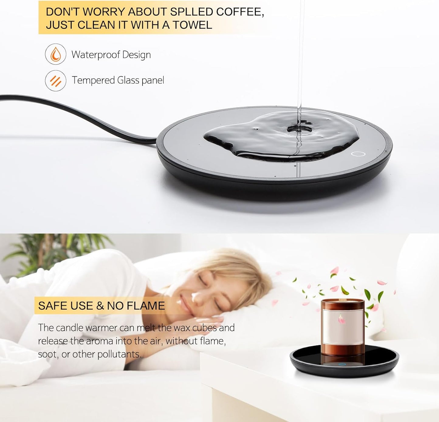 Jisile Candle Warmer, Coffee Mug Warmer, Coffee Cup Warmer with Pressure-Induced Auto ON/Off, Beverage Warmer Plate for Milk Tea, Coffee Accessories for Home Office Desk