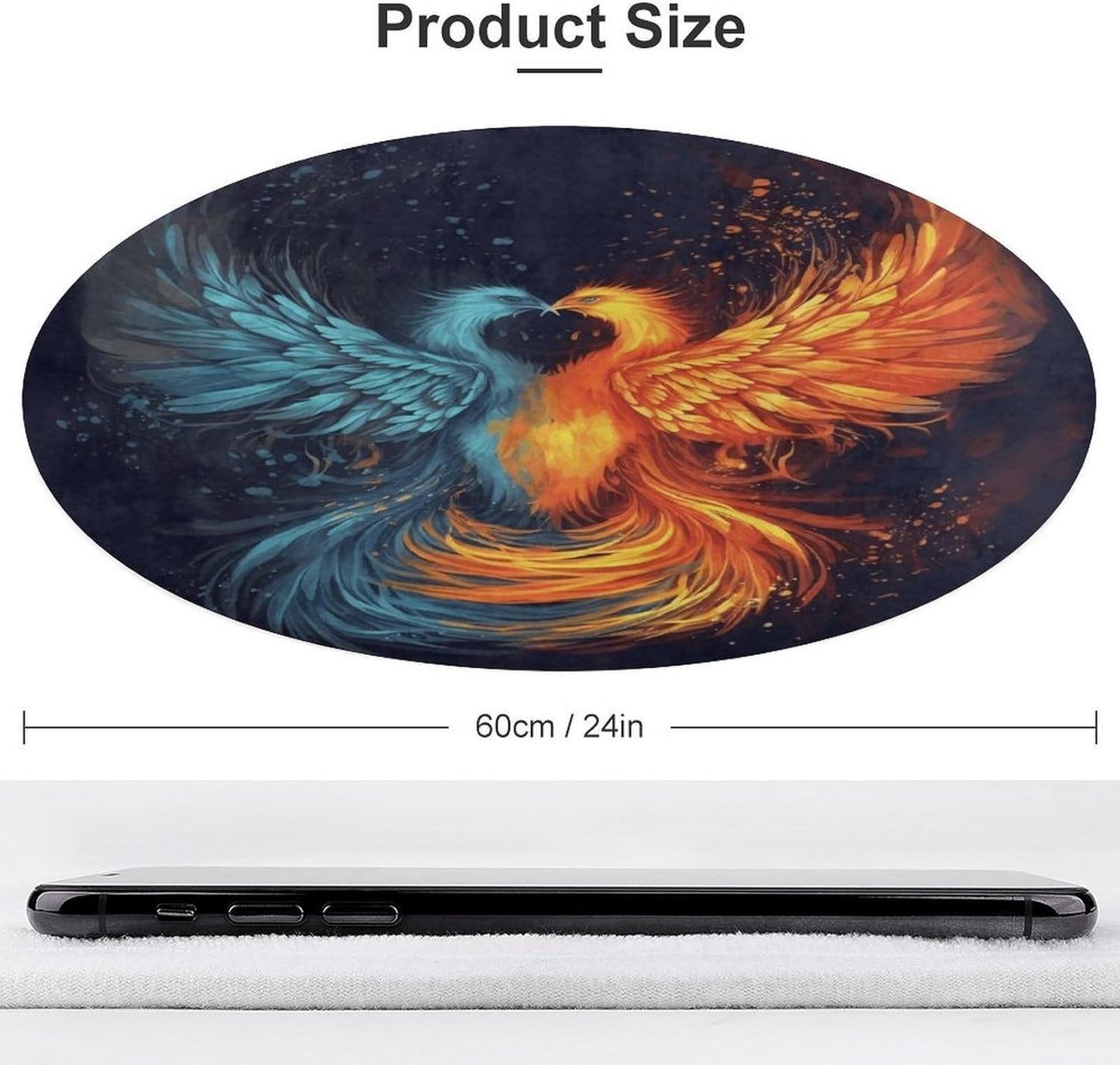 Fire and Water Phoenix Circle Rug Retro Luxury Coral Velvet Floor Mat Non Slip Soft Indoor Floor Carpet Comfy Thickened Area Rugs Modern Aesthetic Minimalist Carpets for Home Decor