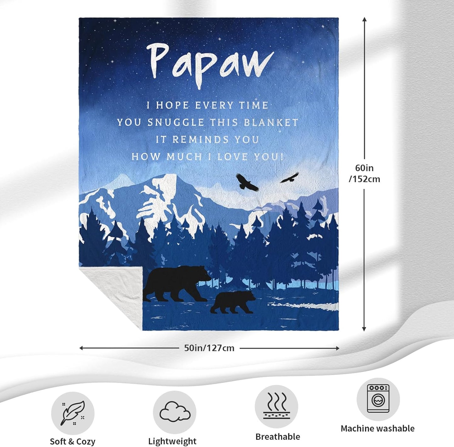 Papaw Gifts from Grandkids, Gifts for Papaw Throw Blanket 60 x 50 Inch, Papaw Gifts for Birthday, Gift for Grandpa from Grandchildren, Papaw Gifts for Christmas from Grandson Granddaughter
