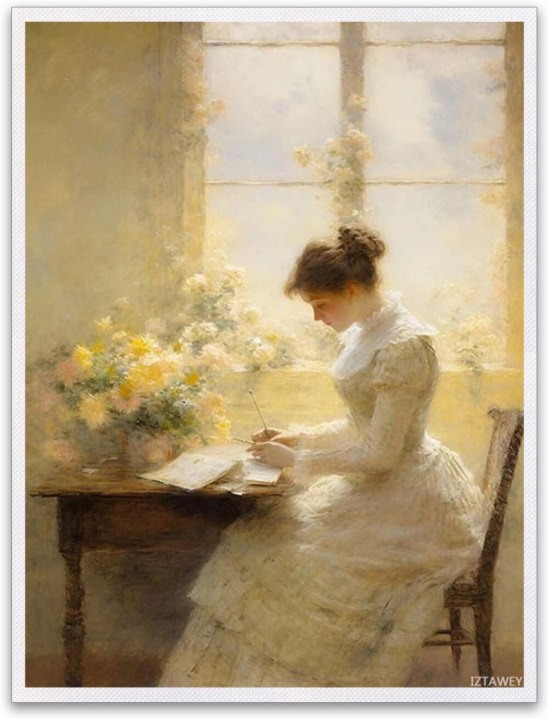 Canvas Painting Poster and Print Pictures Victorian Women Reading Art Vintage Living Room and Bedroom Home Decoration 12x16inch No Frame