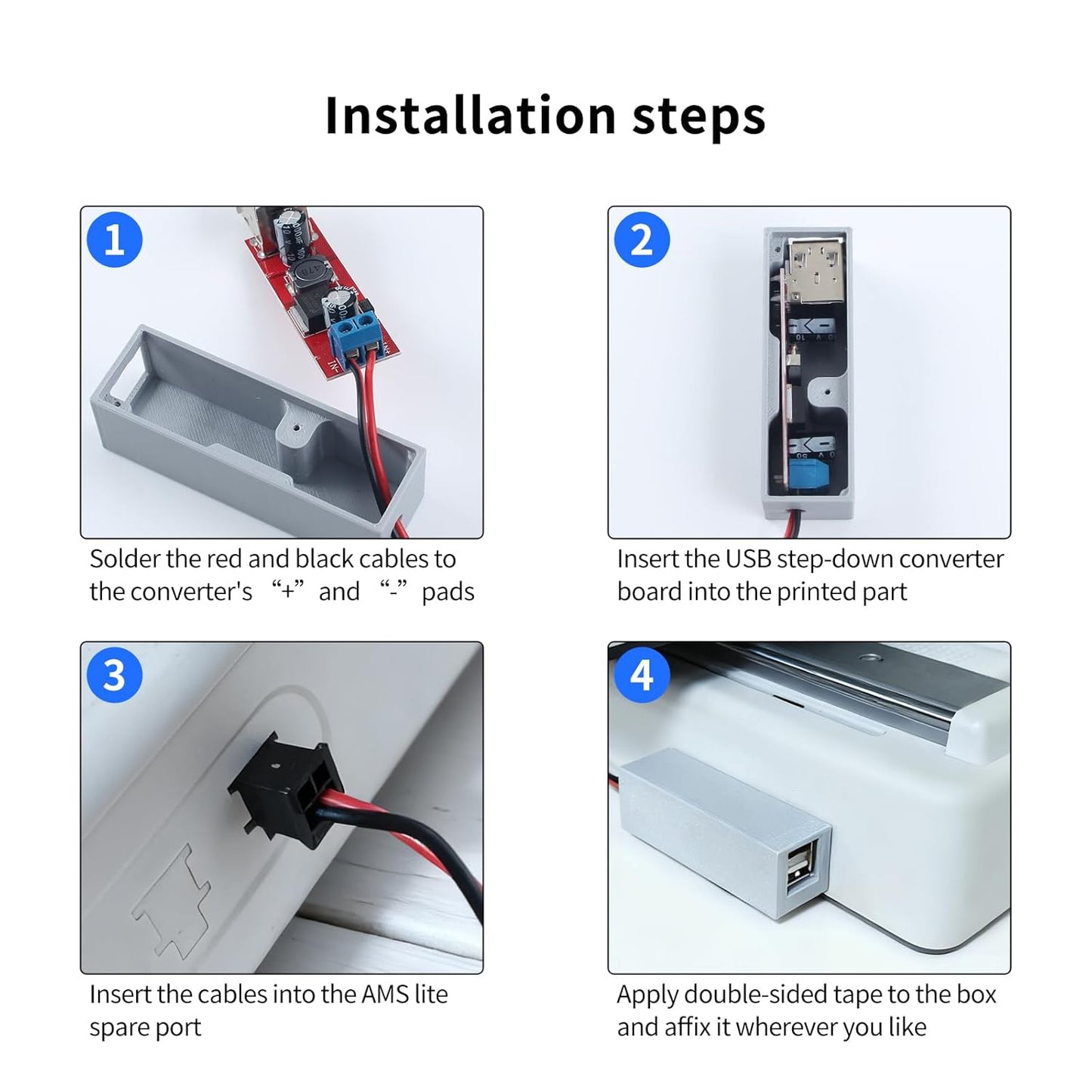 Immdinogo Minimal USB Hub Adapter Kit for BambuLab A1/ A1 Mini: Using Spare AMS Lite Port to Add USB Dual Ports Plug and Play 3D Printer Accessories