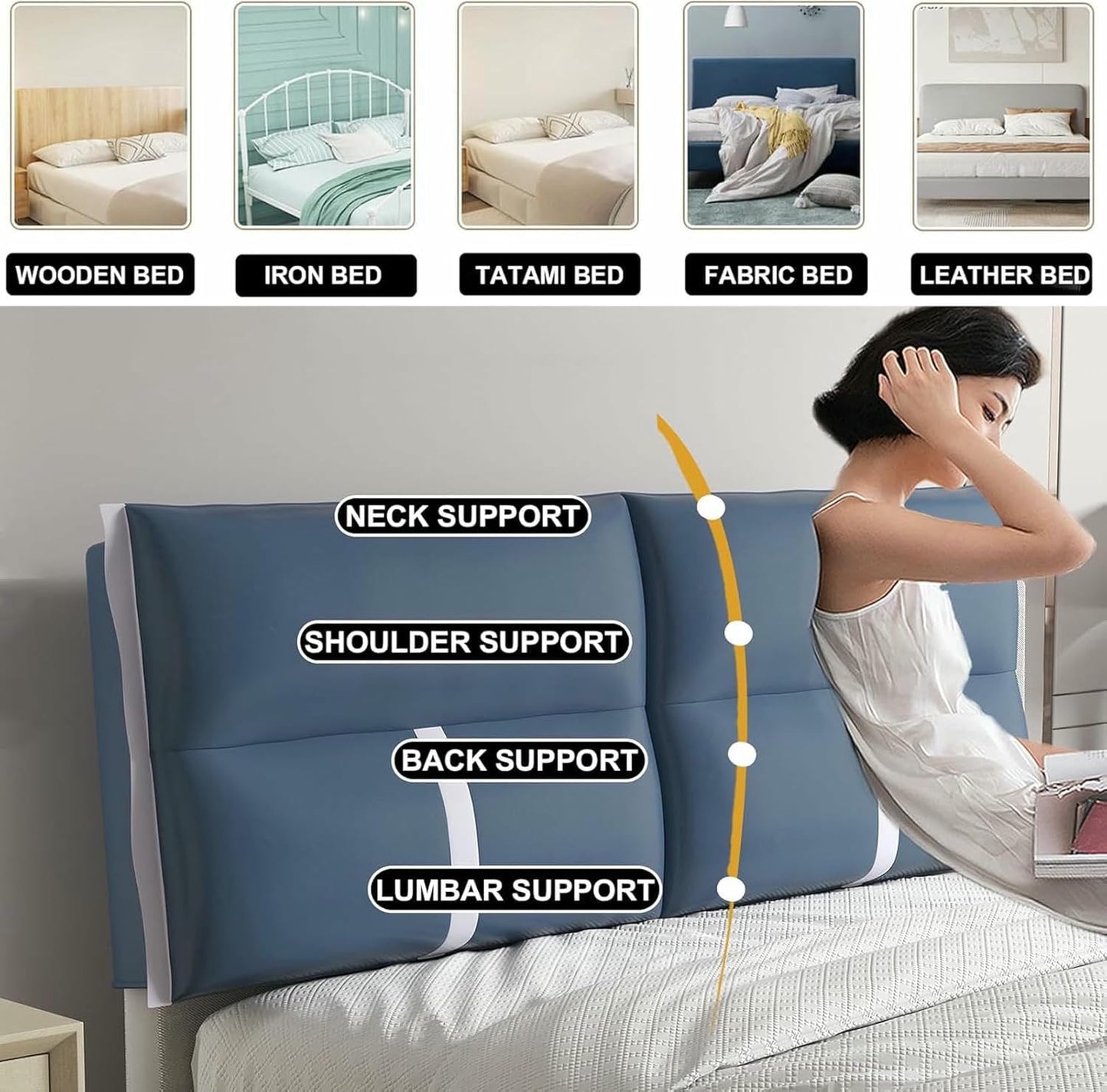 Navy,Paste/79x23x4In,Bedside Cushion Large Bed Backrest Headboard Pillow Lumbar Support Upholstered Reading Pillow Removable Daybed Bunk Bed Bolster Removable Cover