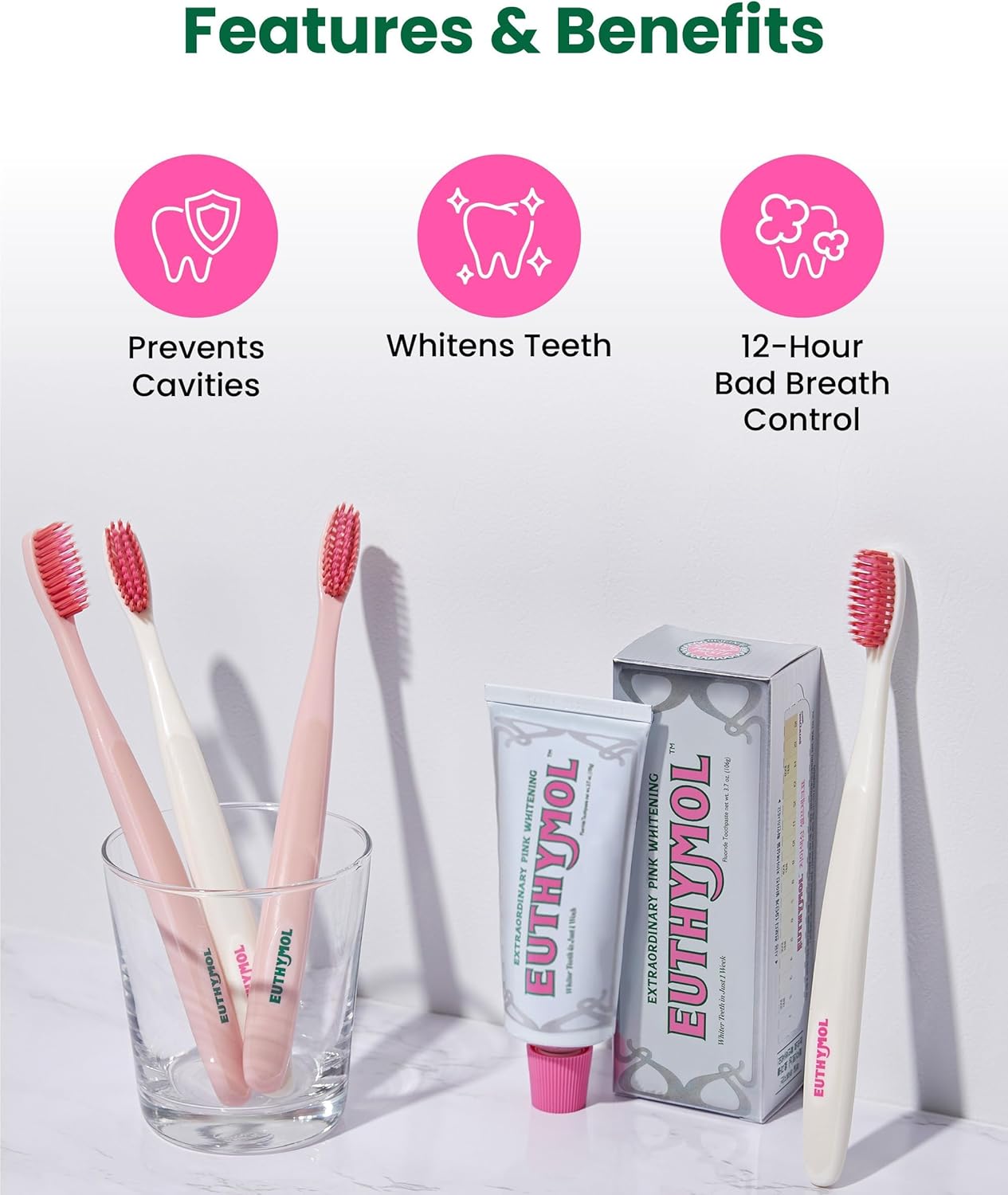 EUTHYMOL Whitening Toothpaste (3.7fl oz) - Stain Removal in 2 Weeks, Long-Lasting Freshness for Sensitive Gum & Teeth. Bad Breath, Cavity Prevention. Recyclable Aluminum Tube