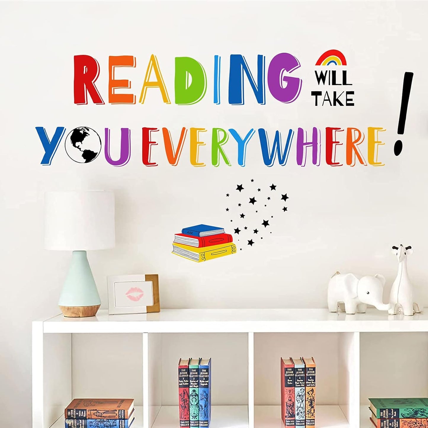 Mfault Reading Will Take You Everywhere Inspirational Quote Wall Decal Sticker, Motivational Phrase Nursery Decoration Classroom Bedroom Playroom Art, Kid Study Room Library Positive Saying Decor Gift