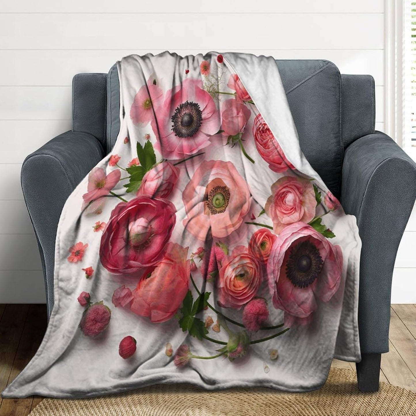 Flowers in A Circle Throw Blanket for Couch Super Soft Warm Lightweight Throw Blankets Cozy Flannel Bed Blanket Cute Decorative Blankets for All Seasons Home Decor Gift 30"*40"（76 * 100cm）