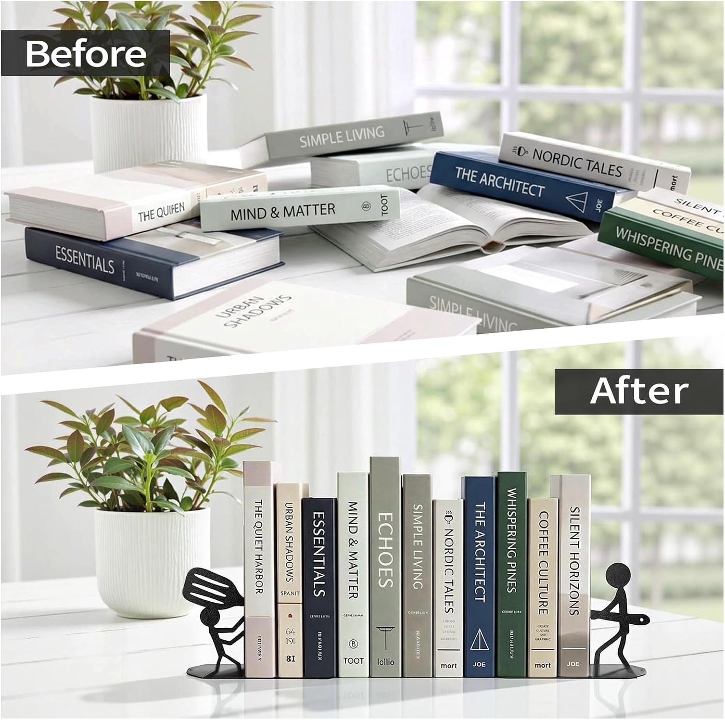 ENCIMART Bookends Decorative Metal Book Ends for Shelves, Kitchen Bookends for Heavy Books, Unique Cute Cookbook Organizer Book Holder for Kitchen Housewarming Cooking Book Lover Gifts