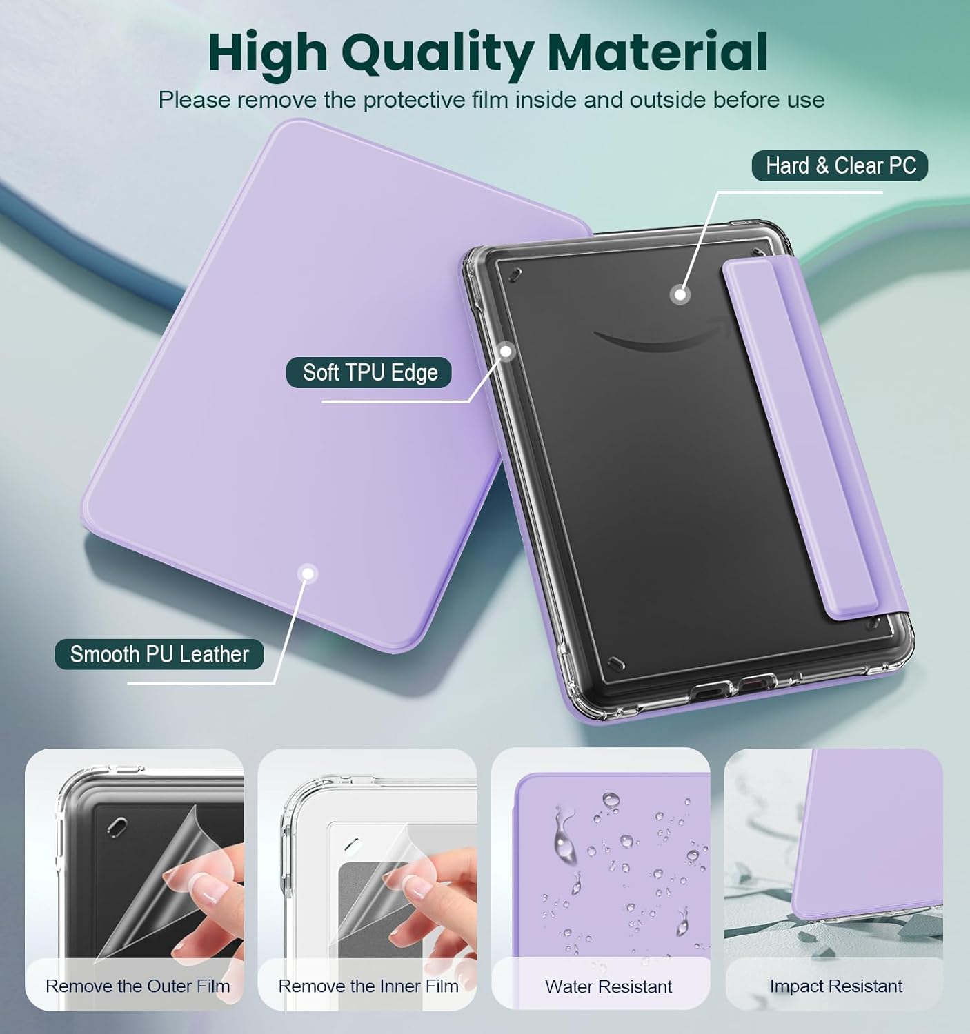 MoKo Detachable Magnetic Case for All-new 7" E-Reader 12th Generation 2024 & Color 2024/2025, Ultra Clear Back Scratch-Proof Light & Shell Cover with Auto Wake/Sleep, Not fit BOOX & Kobo, Lilac