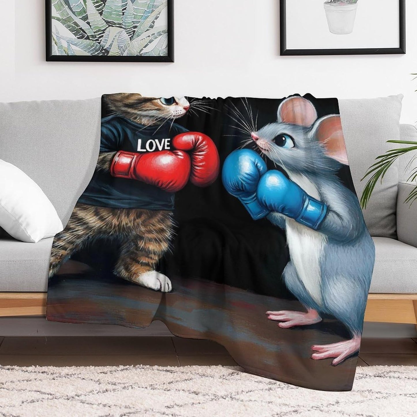 Funny Cat and Fat Throw Blanket for Couch Bed Plush Cozy Fuzzy Flannel Blanket for All Season 66"x90"