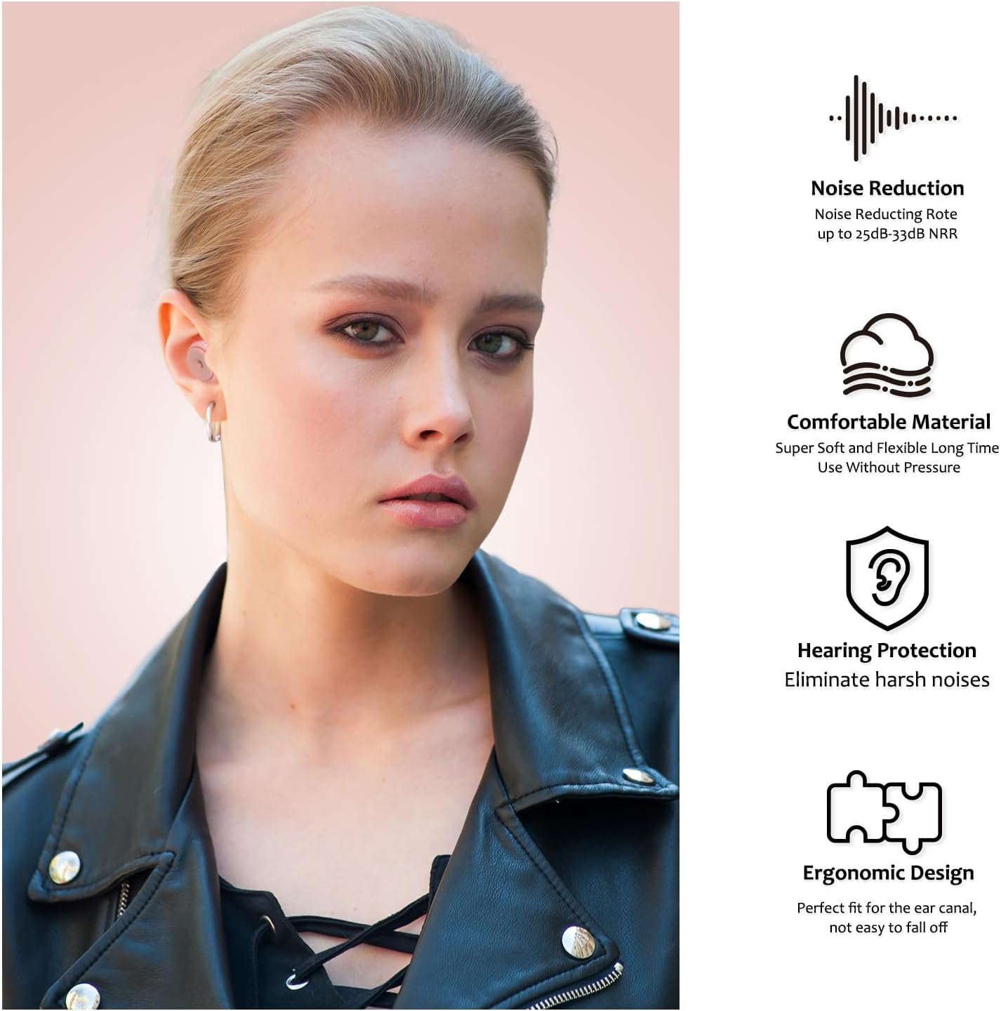 BNU Ear Plugs for Concerts, 2 Pairs 25-35dB Noise Cancelling Earplugs for Work, Motorcycle Reusable High Fidelity Noise Reduction Ear Plugs with 6 Pair Silicon and Memory Foam Tips in S/M/L, Pink
