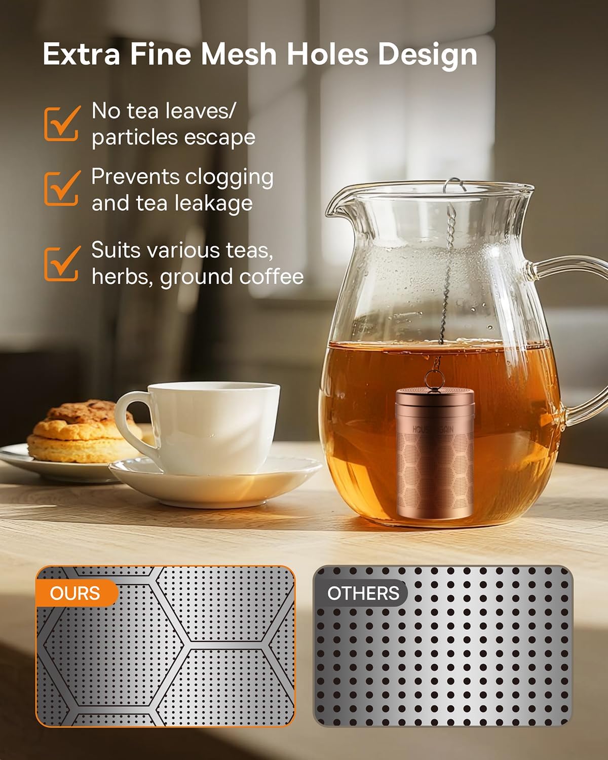 House Again Tea Infusers, Extra Fine Mesh Tea Strainers for Loose Tea, Updated Slim Threaded Lid & 304 Stainless Steel, Filter Bags Diffusers, Loose Leaf Tea Steeper for Brew Tea Spices & Seasonings