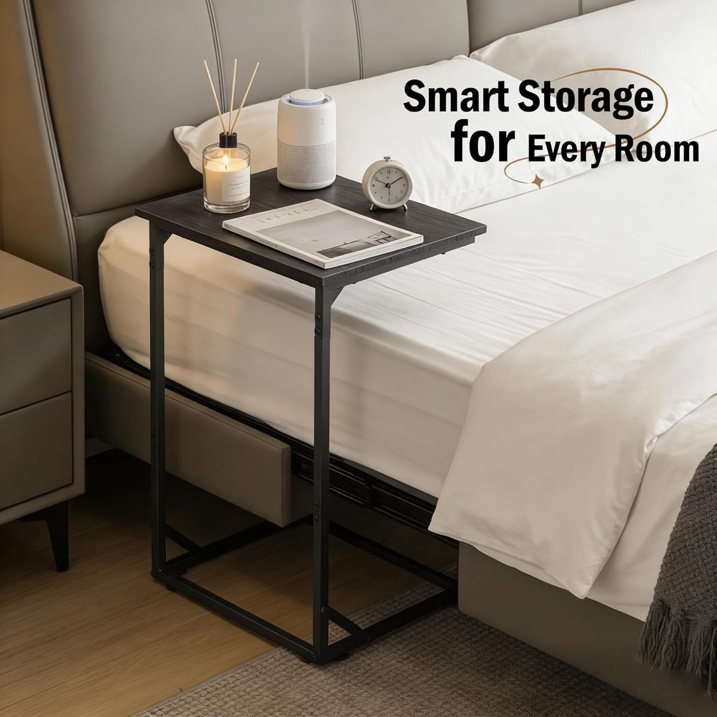 C-Shaped End Table — Slide-Under Sofa, for Laptop / Coffee / Snacks, Easy Assembly, Modern Design