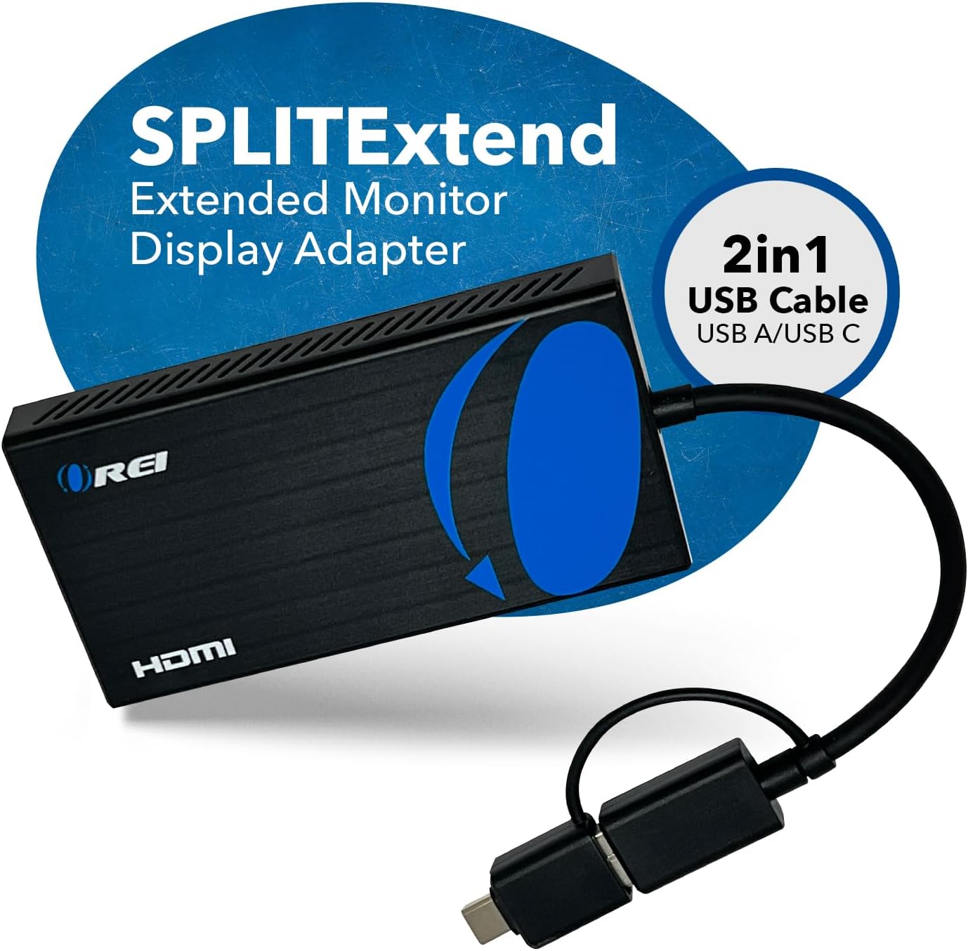 OREI SplitExtend HDMI Splitter Extended Display for Dual Monitor - Multi-Monitor Display 3 Separate Screens - USB A & USB-C Adapter to HDMI 2.0, 4K@30Hz Output 1, 1080p Output 2 for Windows, Mac OS G
