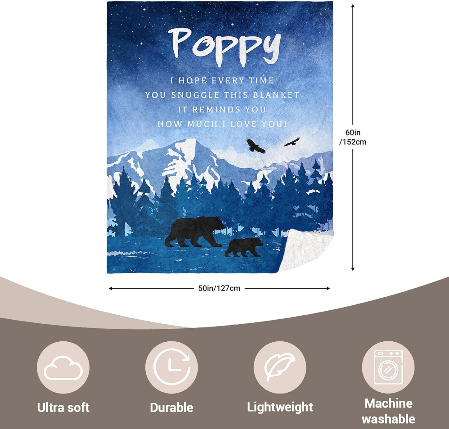 Poppy Gifts from Grandchildren Grandkids, Birthday Gifts for Poppy from Granddaughter Grandson, Grandpa Gifts Throw Blanket 60" x 50"