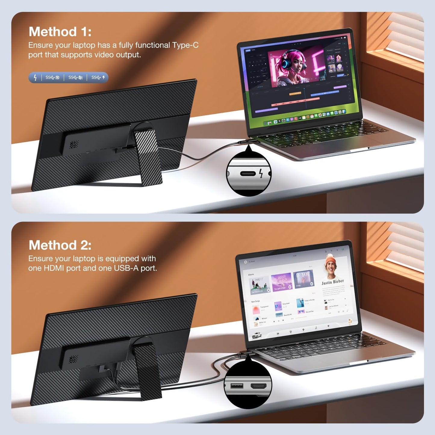 Portable Monitor, 16 Inch FHD 1200P, Horizontal/Vertical Monitor, Plug & Play, Built-in Speakers & Headphone Jack, Travel Monitor for Laptop with Premium Smart Cover