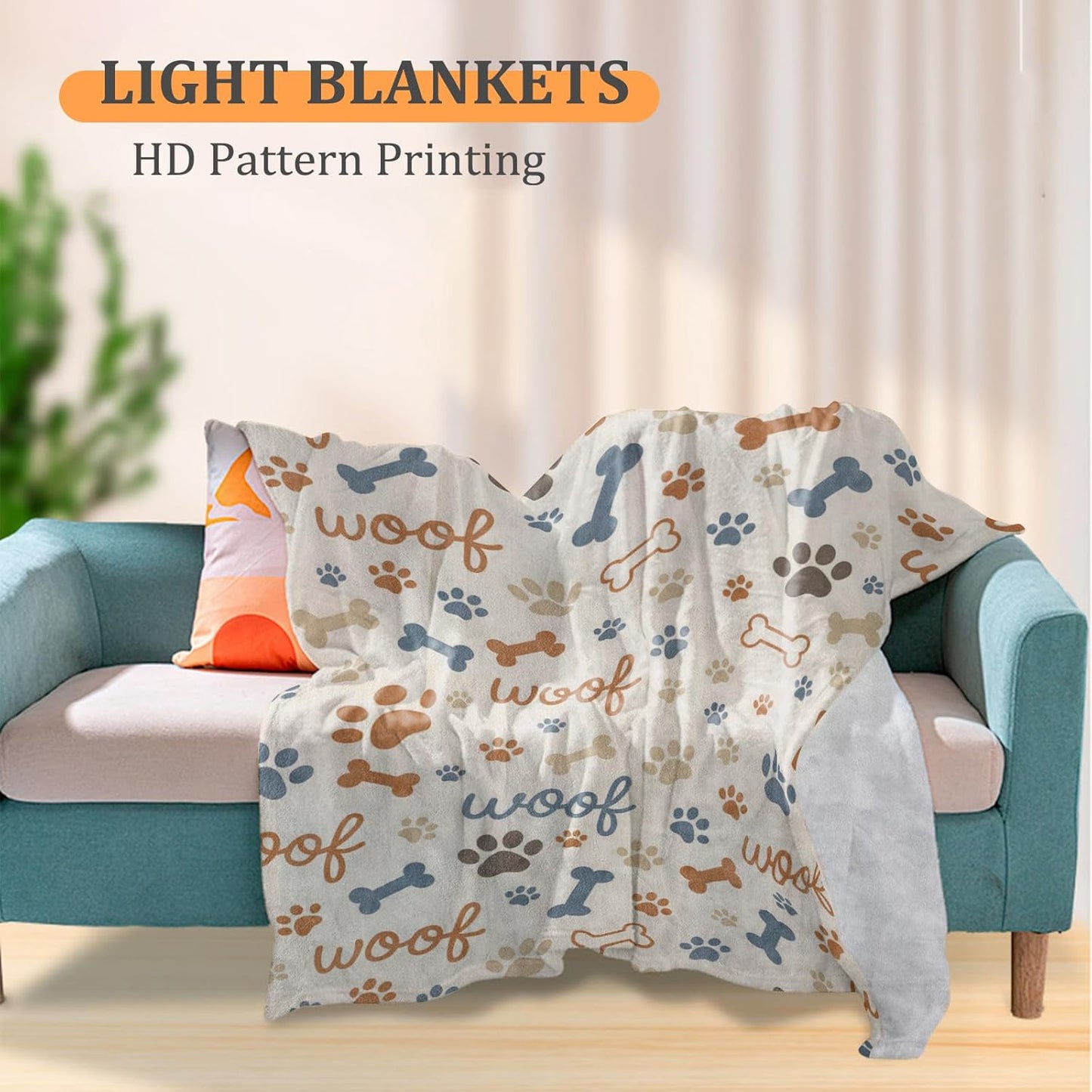 Cute Dog Paw Prints and Bones Blanket, 60 x 50 Inch Flannel Throw Blanket, Gifts for Women Kids, Lightweight Cozy Warm Blankets for Sofa Travel Home Decor