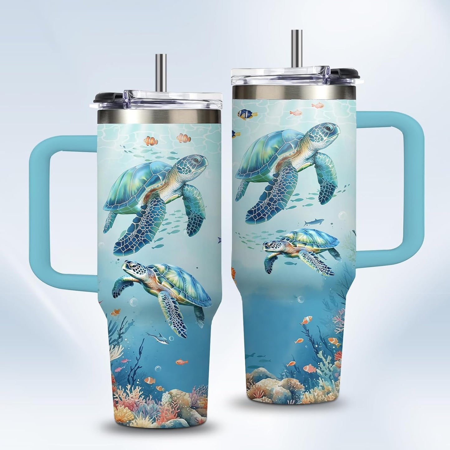 Sea Turtle Tumbler Gift for Women - 30oz Ocean Themed Stainless Steel Water Cup with Turtle & Marine Life Designs, Insulated Travel Cup for Beach Lovers & Marine Conservation Supporters