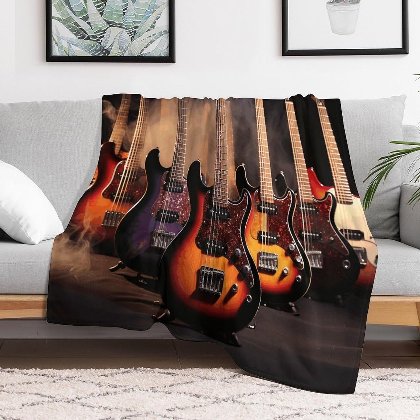 Cool Electric Guitar Blanket Chunky Fluffy Fuzzy Bed Blankets Cozy Soft Warm Winter Blankets Anti-Pilling Flannel Throw Blanket for Couch Living Room Bedroom Multiple Size