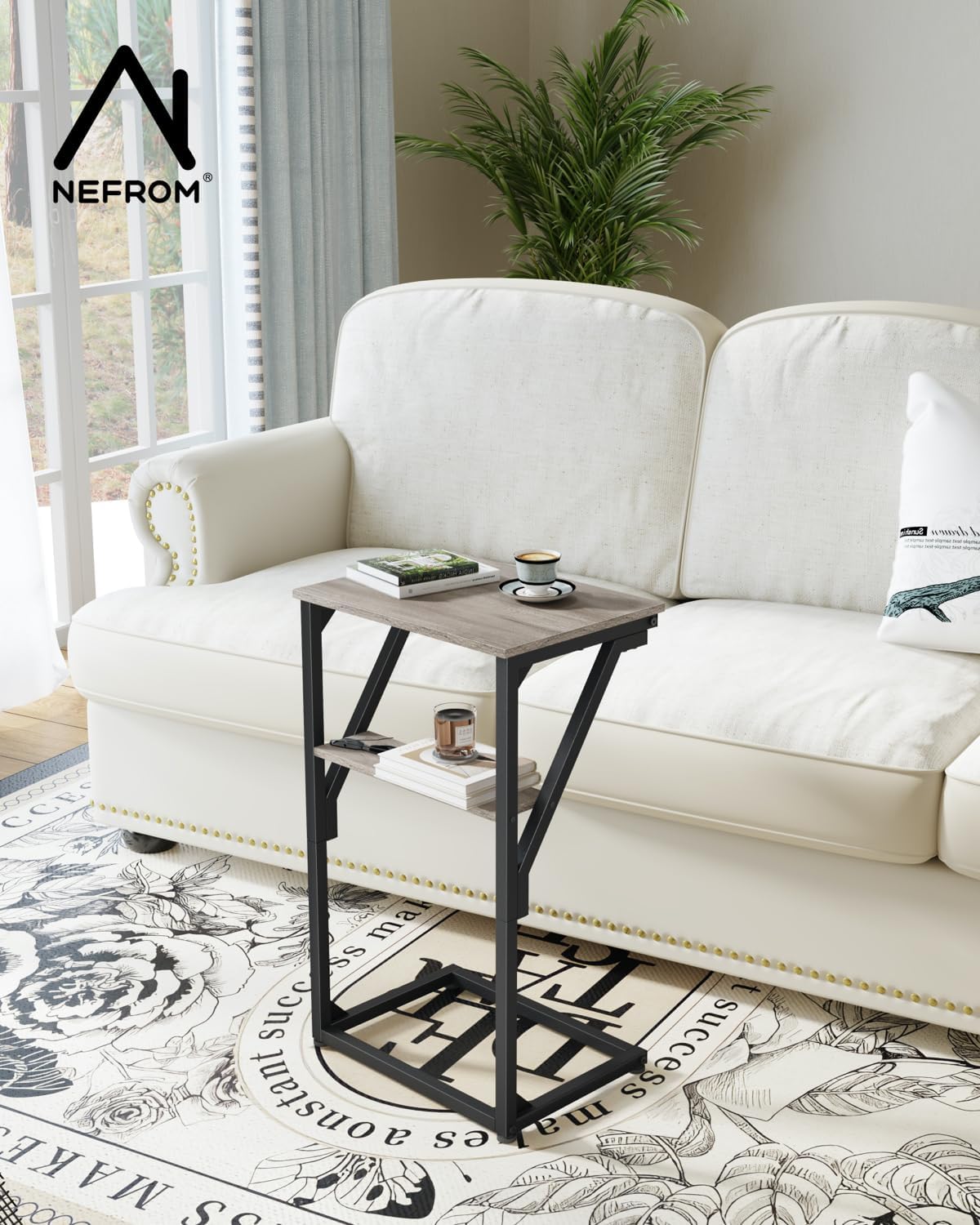 C-Shaped End Table, Small Couch Side Table, Sofa TV Tray Table for Living Room, Bedroom, Bedside ET-D-GYW1