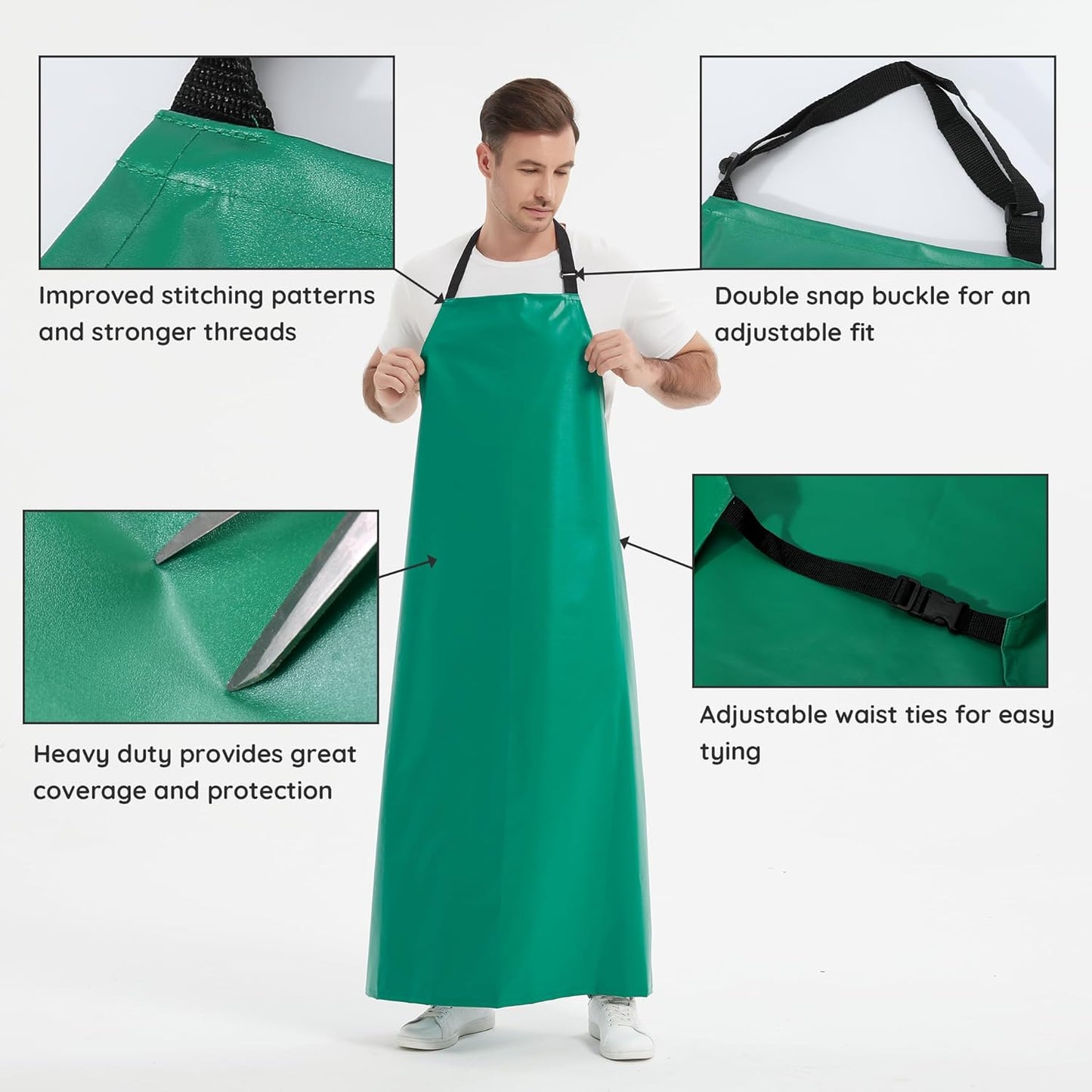 Thicker Rubber Apron, Extra Long Adjustable Apron, Heavy Duty Oil&Chemical Resistant Waterproof Work Aprons