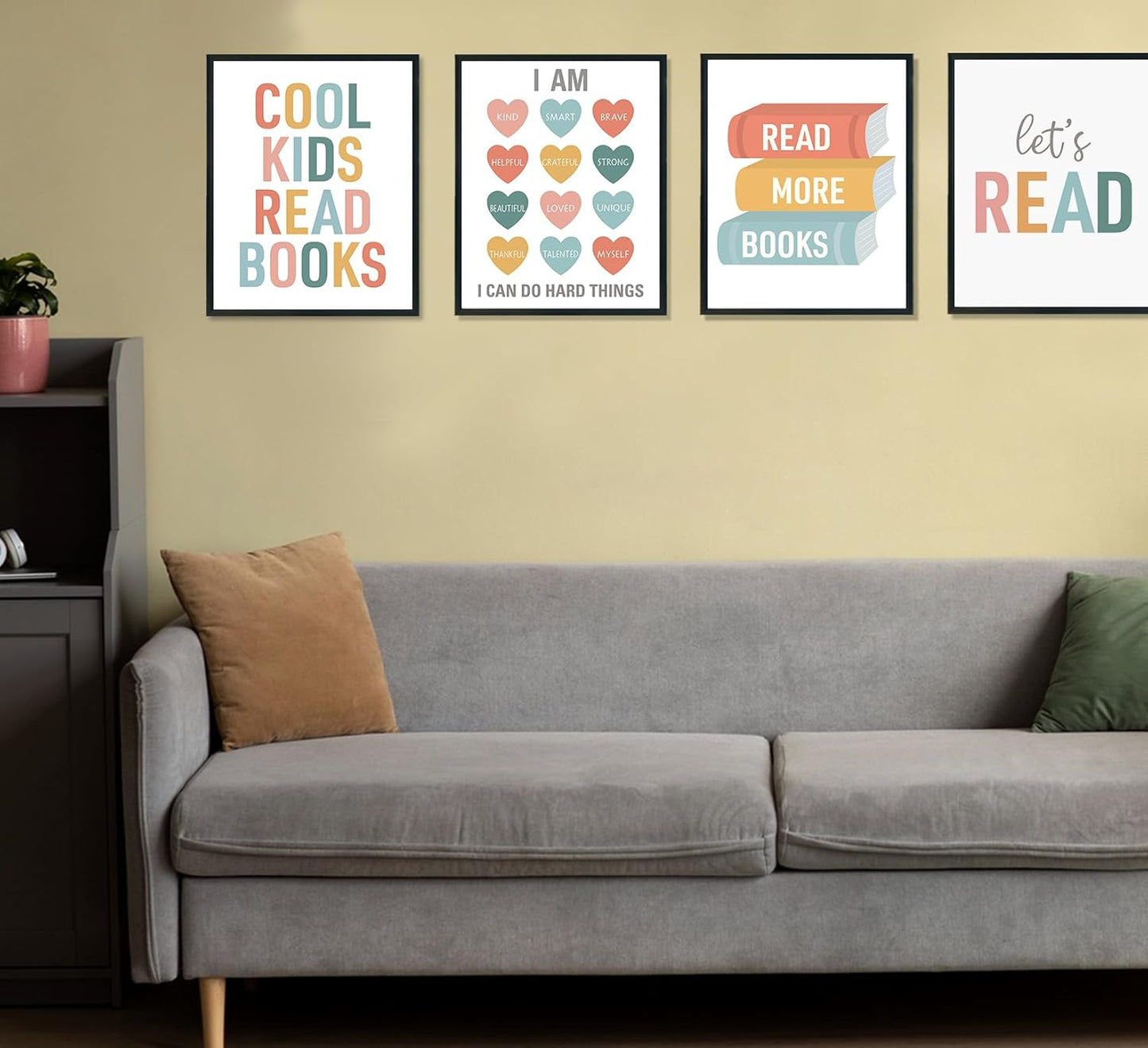 ULEGIE Cool Kids Read Book Wall Art Decor, Reading Corner Decor for Classroom, Let's Read Sign Wall Art Prints for Posters Kids Reading Nook Classroom Nursery Decor, Set of 4 8x10 Inch Unframed