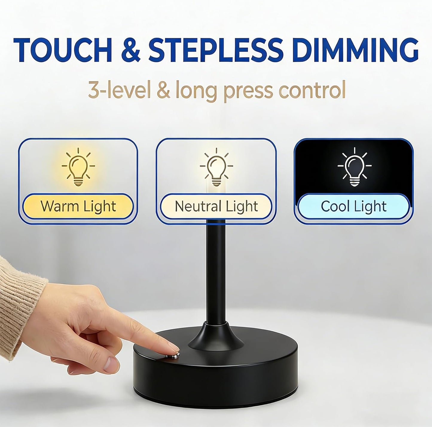 Flower Table Lamp, Cordless & Rechargeable with 5200mAh Battery, 3-Color Temperature Touch Control for Reading, Vintage Style Bedside Lamp, 14Hrs Portable Night Light for Bedroom, Home Decor (Black)