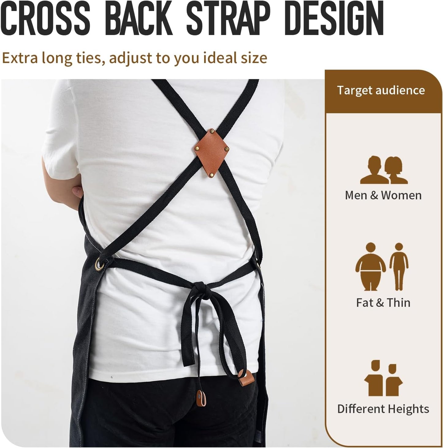 Aprons For Women Men With Large Pockets, Waterproof Cotton Chef Aprons For Cooking Server Grilling Bbq Kitchen