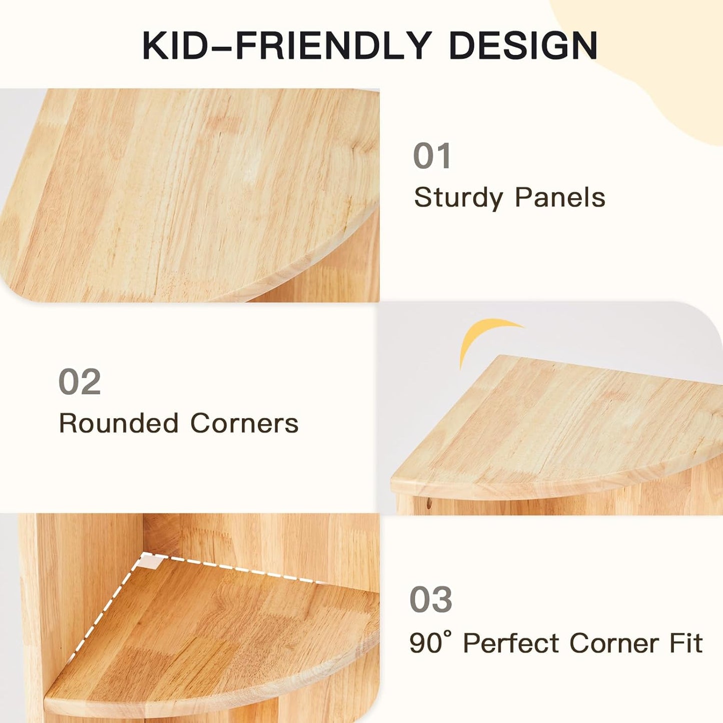 Rubber Wood Corner Cabinet, 2-Tier Kids Montessori Shelf, Toy Storage Organizer and Book Shelf for Playroom, Nursery, Kids Room, Kindergarten