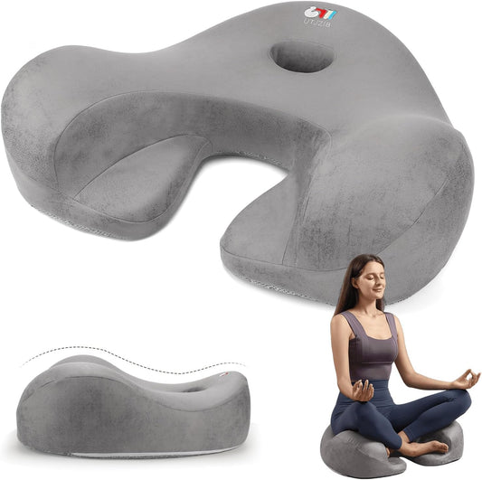 Meditation Cushion & Floor Pillow Seat - Ergonomic Comfortable Memory Foam Set Relieves Numbness Tailbone & Hip Pain from Long Sitting, idea for Reading, Yoga.