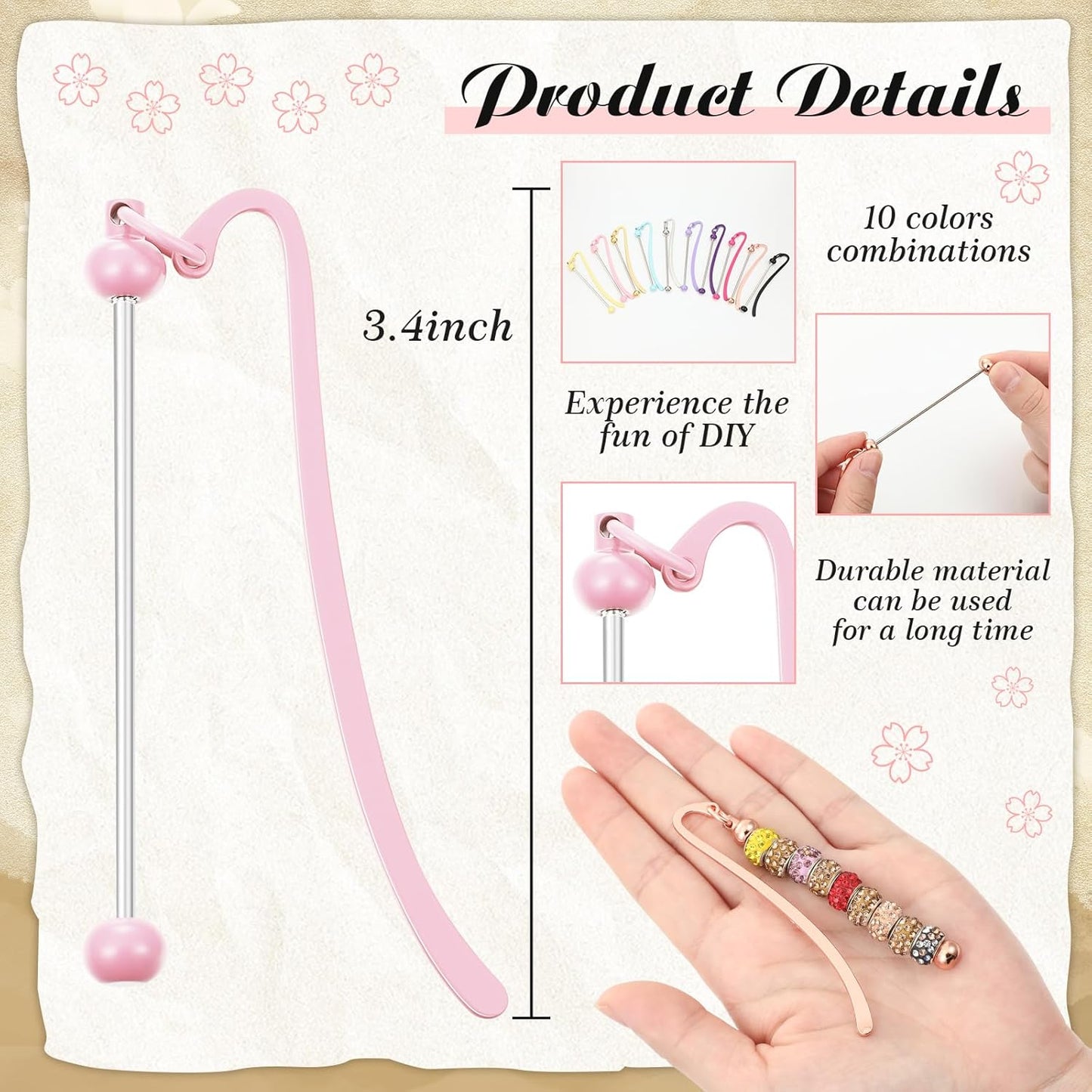 Kosiz 10 Pcs Beadable Bookmark Vintage Metal Beading Bookmarks Gifts for Office Teacher Birthday Present(Multicolor)