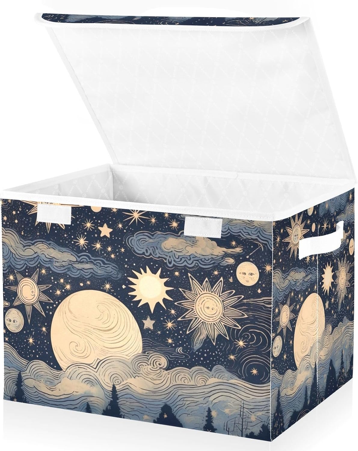 xigua Stars and Moon Storage Bins with Lids and Carrying Handle,Foldable Storage Boxes Organizer Containers Baskets Cube with Cover for Home Bedroom Closet Office