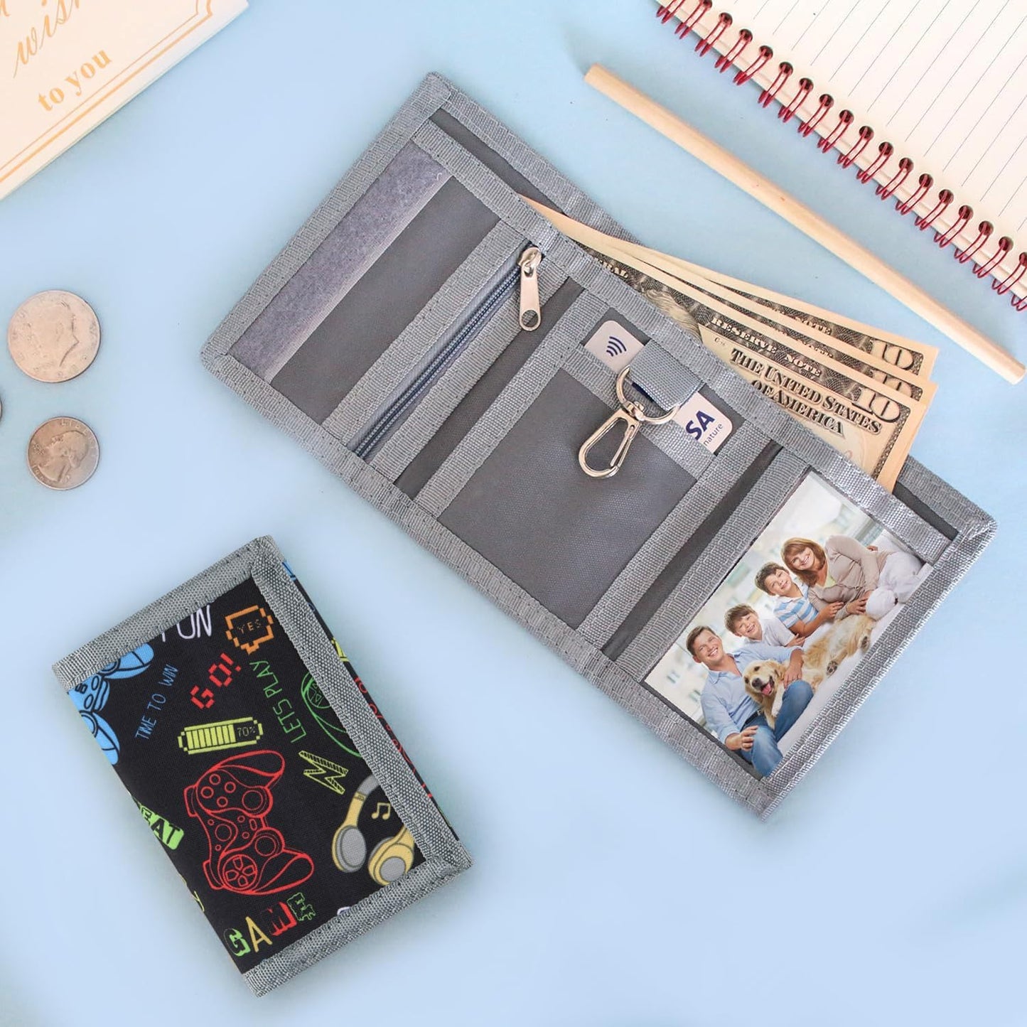 Kids Wallet for Boys & Girls - Gamer Wallet with Coin Pocket, Ages 4-12 for Christmas/Birthday Gifts